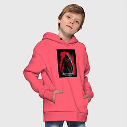 Толстовка оверсайз детская Assassins creed на фоне красной стены, цвет: коралловый — фото 2