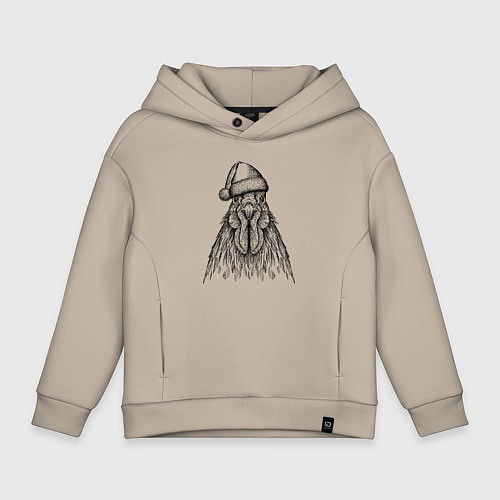 Детское худи оверсайз Петух новогодний / Миндальный – фото 1