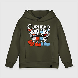 Толстовка оверсайз детская Cuphead and Mugman, цвет: хаки