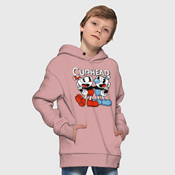 Толстовка оверсайз детская Cuphead and Mugman, цвет: пыльно-розовый — фото 2