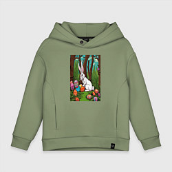 Толстовка оверсайз детская Пасхальный кроль в лесу, цвет: авокадо