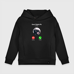 Толстовка оверсайз детская Енот pedro pe is calling мем, цвет: черный