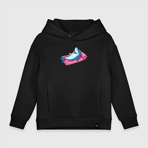 Детское худи оверсайз Акула на отдыхе / Черный – фото 1