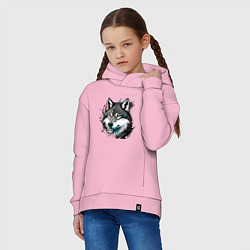 Толстовка оверсайз детская Портрет волка с брызгами краски, цвет: светло-розовый — фото 2