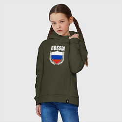 Толстовка оверсайз детская Russian flag, цвет: хаки — фото 2