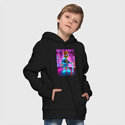 Толстовка оверсайз детская Neon Bart - with skateboard ai art fantasy, цвет: черный — фото 2