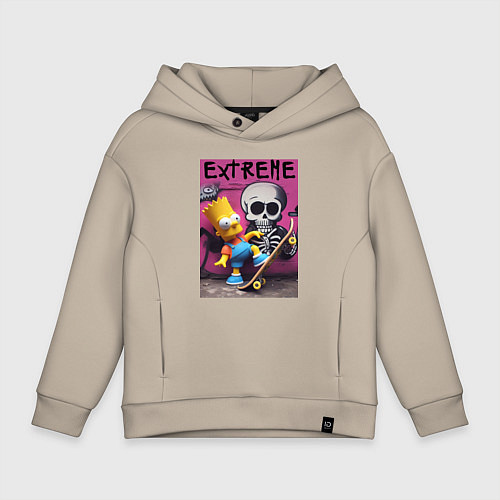 Детское худи оверсайз Bart Simpson and skateboard - extreme / Миндальный – фото 1