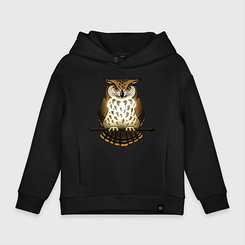 Детское худи оверсайз Классная сова на ветке / Черный – фото 1