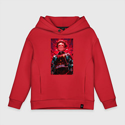 Толстовка оверсайз детская Клинок, рассекающий демонов Тандзиро Камадо охотни, цвет: красный