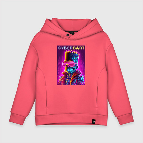 Детское худи оверсайз Cyber Bart - neon glow ai art fantasy / Коралловый – фото 1
