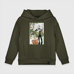 Толстовка оверсайз детская Ван-Пис Зоро Ророноа коллаж сильнейший мечник, цвет: хаки