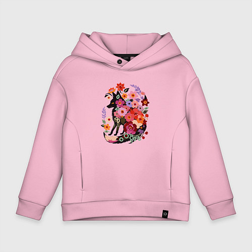 Детское худи оверсайз Лиса цветочный силуэт / Светло-розовый – фото 1