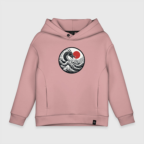 Детское худи оверсайз Дракон в японском ретро стиле / Пыльно-розовый – фото 1