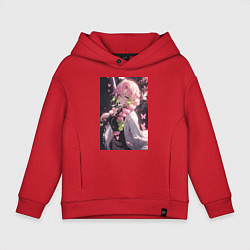Толстовка оверсайз детская Клинок, рассекающий демонов Мицури Канродзи столп, цвет: красный