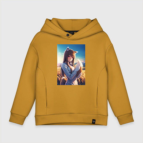 Детское худи оверсайз Волчица и пряности Холо в поле / Горчичный – фото 1