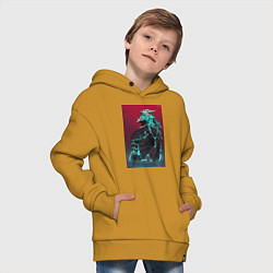 Толстовка оверсайз детская Кайдзю номер восемь Кафка Хибино арт, цвет: горчичный — фото 2