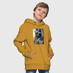 Толстовка оверсайз детская Cool dude panther from New York - ai art, цвет: горчичный — фото 2