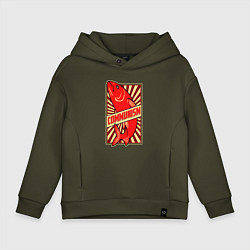 Толстовка оверсайз детская Рыбный коммунизм, цвет: хаки