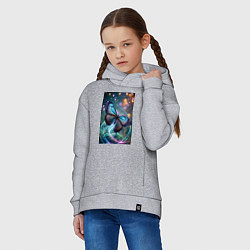 Толстовка оверсайз детская Порхающая бабочка в неоновых линиях, цвет: меланж — фото 2