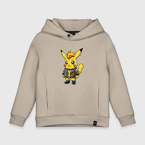 Детское худи оверсайз Пикачу панк с ирокезом и в косухе / Миндальный – фото 1