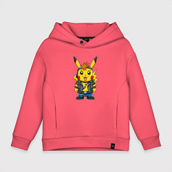 Толстовка оверсайз детская Пикачу в рок стиле, цвет: коралловый