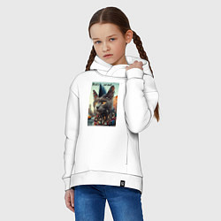 Толстовка оверсайз детская Уличный кот панк музыкант - нейросеть, цвет: белый — фото 2