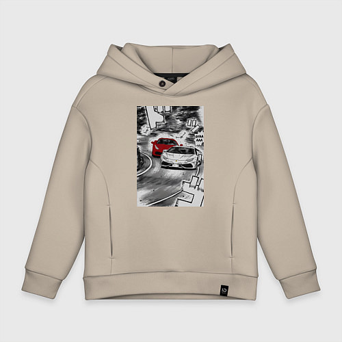 Детское худи оверсайз Lamborghini initial d / Миндальный – фото 1