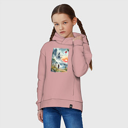 Толстовка оверсайз детская Ghost of Tsushima - watercolor, цвет: пыльно-розовый — фото 2
