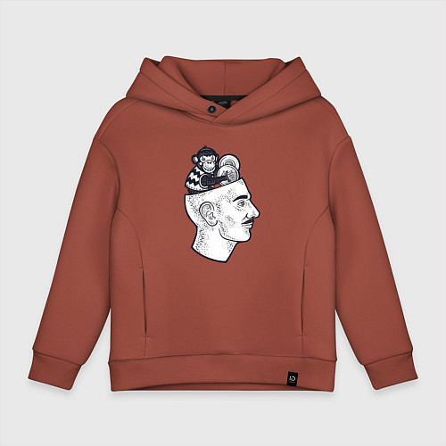 Детское худи оверсайз Обезьяна в голове / Кирпичный – фото 1