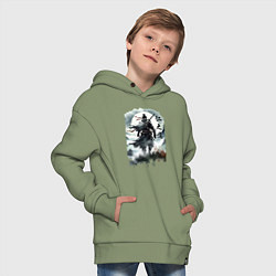 Толстовка оверсайз детская Призрак Цусимы - Японский самурай, цвет: авокадо — фото 2