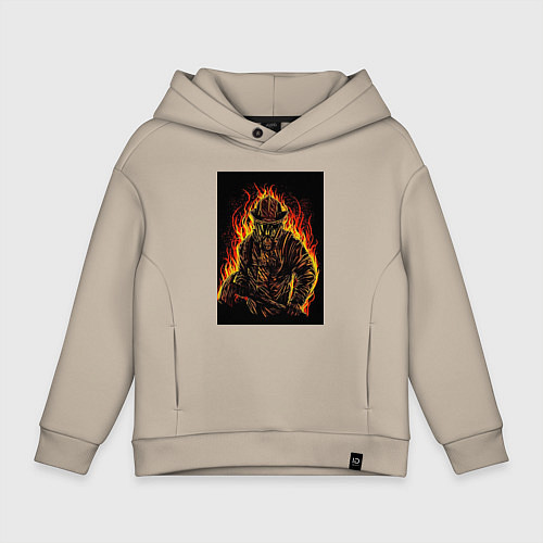 Детское худи оверсайз Пожарный огнеборец / Миндальный – фото 1