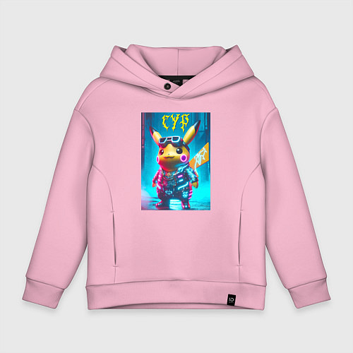 Детское худи оверсайз Cyber Pikachu - ai art fantasy / Светло-розовый – фото 1