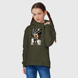 Толстовка оверсайз детская Шпиц на подиуме - показ мод животных, цвет: хаки — фото 2