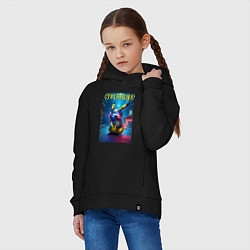 Толстовка оверсайз детская Cyberpunk - cool Pikachu neon glow, цвет: черный — фото 2