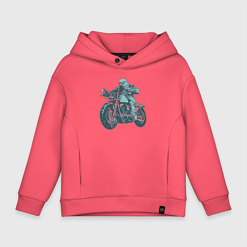 Детское худи оверсайз Голубь байкер на мотоцикле / Коралловый – фото 1