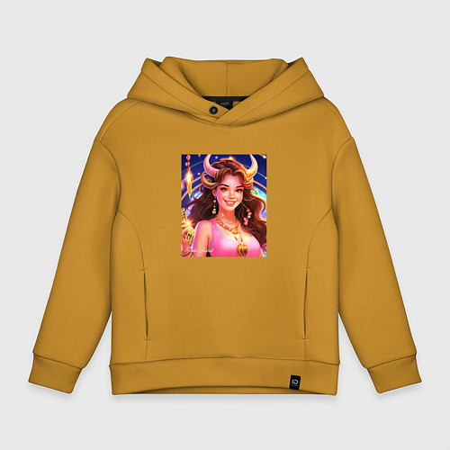 Детское худи оверсайз Телец девушка / Горчичный – фото 1