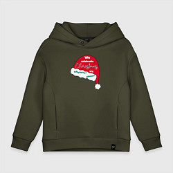 Толстовка оверсайз детская Шапка Санта Клауса - мы празднуем Рождество когда, цвет: хаки