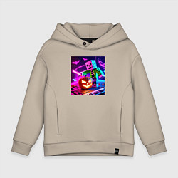 Толстовка оверсайз детская Хэллоуин и Майнкрафт - коллаба, цвет: миндальный