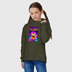 Толстовка оверсайз детская Pikachu - halloween vaporwave, цвет: хаки — фото 2