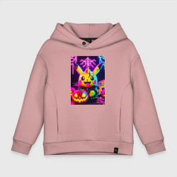Толстовка оверсайз детская Зомби Пикачу с тыквой - неоновое свечение, цвет: пыльно-розовый