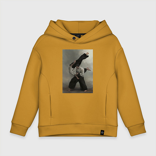 Детское худи оверсайз Айкидо бросок / Горчичный – фото 1