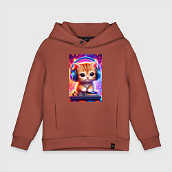 Толстовка оверсайз детская Cutie kitten DJ - neon glow, цвет: кирпичный