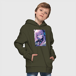 Толстовка оверсайз детская Marin Kitagawa cyberpunk - collaboration, цвет: хаки — фото 2