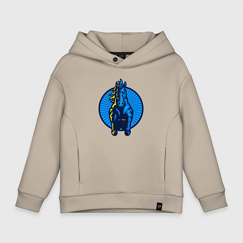 Детское худи оверсайз Синий скакун / Миндальный – фото 1