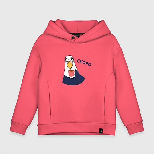 Детское худи оверсайз Орел с надписью скоро / Коралловый – фото 1