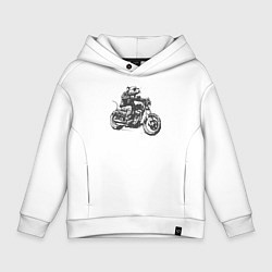 Толстовка оверсайз детская Крыса байкер на мотоцикле чоппере, цвет: белый
