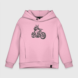 Толстовка оверсайз детская Сфинкс мотоциклист на чоппере кот байкер, цвет: светло-розовый