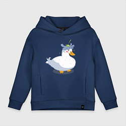 Толстовка оверсайз детская Милая уточка гусь с цветочком на голове, цвет: тёмно-синий