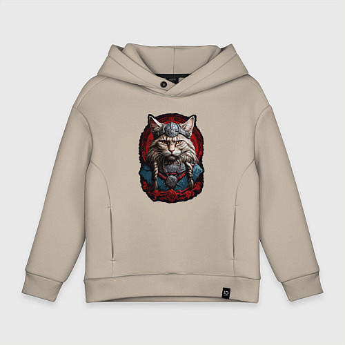 Детское худи оверсайз Кот викинг / Миндальный – фото 1