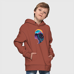 Толстовка оверсайз детская Космос девушка силует, цвет: кирпичный — фото 2